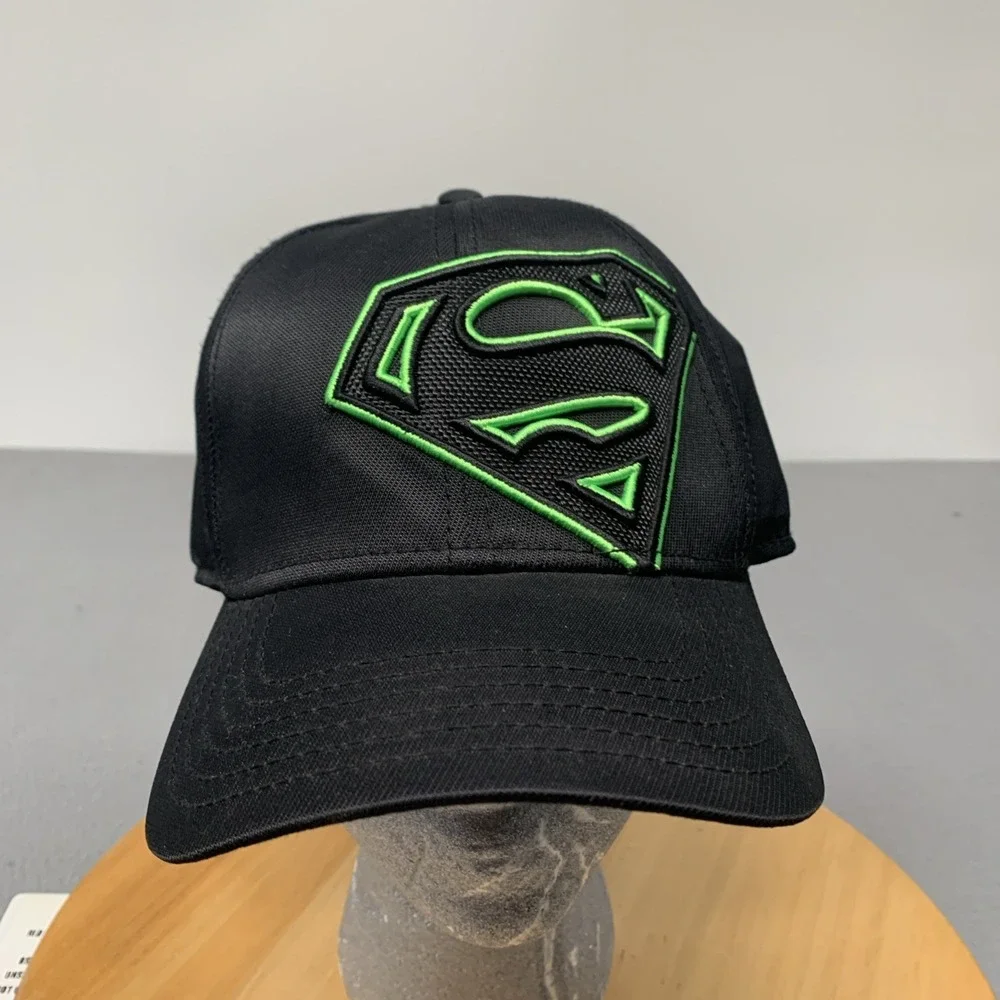 DC Comics Superman Baseball Cap Hat Black Neon Green Logo Shield Adjustable NWOT